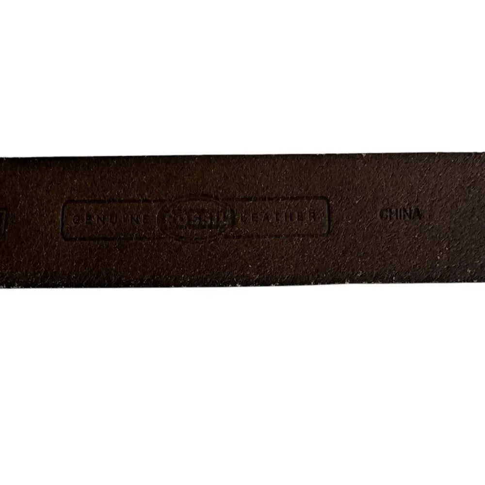 Fossil Brown Leather Belt Rhinestone Buckle Sz M